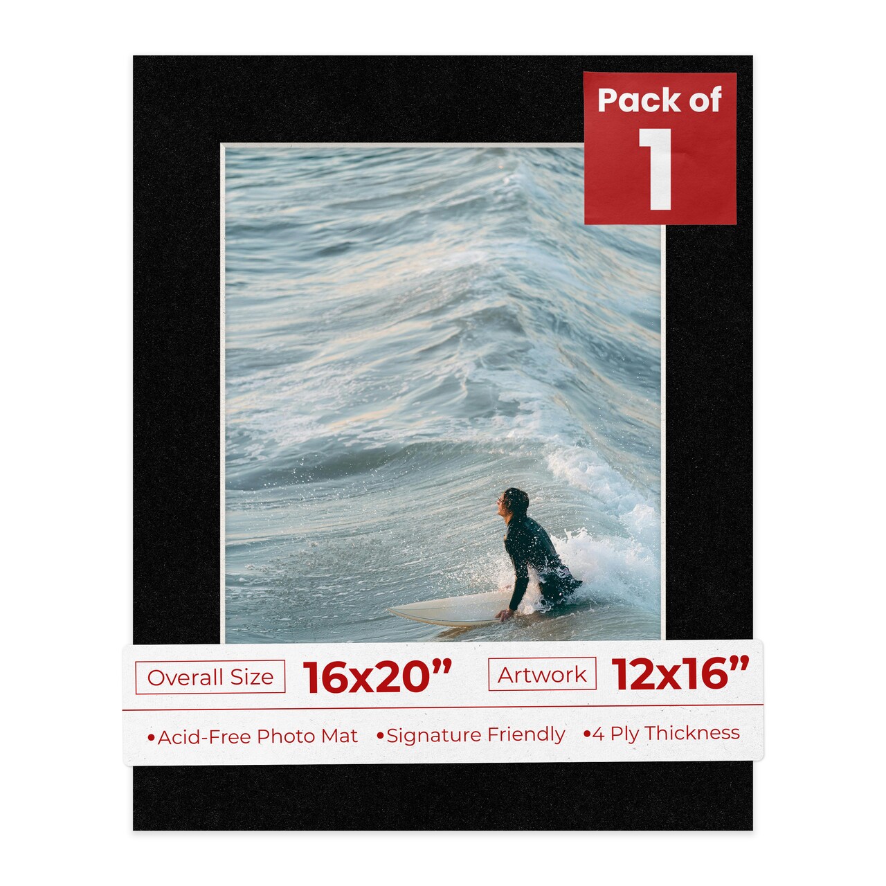 Black with Black Core Mat Board for 16x20 Frames - Fits 12x16 Photos